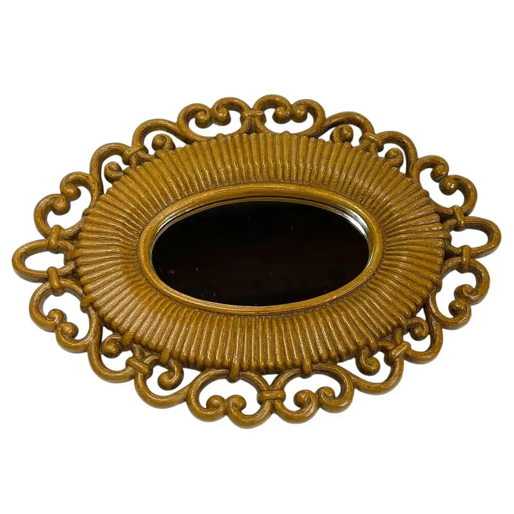 Vintage Ornate Oval Wall Mirror | Gold-Tone Resin Frame | Made in USA